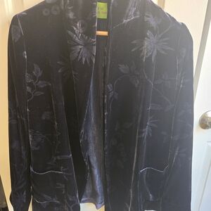 Shanghai Tang Velvet Floral Blazer in Deep Navy